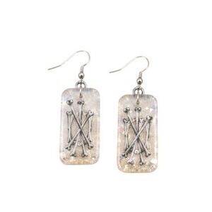 Handmade Skull Crossbones Resin Earrings Clear Glitter Goth Halloween OOAK